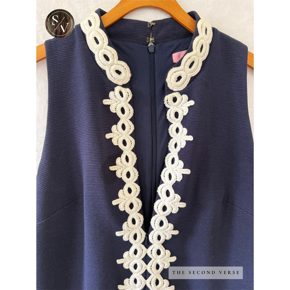 Lilly Pulitzer Calista Navy Dress With White Lace Accent Size Large - Picture 6 of 11